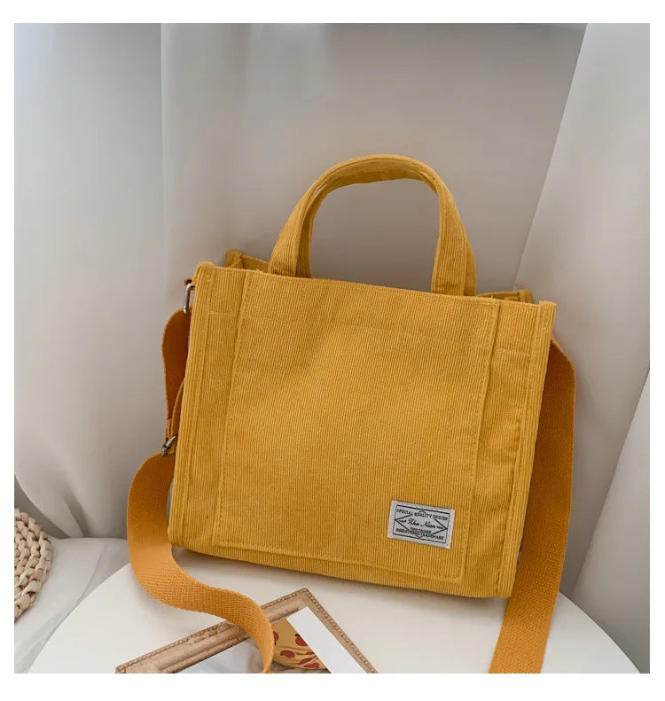 Small Corduroy Bag Ladies Totes Bag Girls Handbags with Pocket