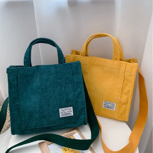 Small Corduroy Bag Ladies Totes Bag Girls Handbags with Pocket