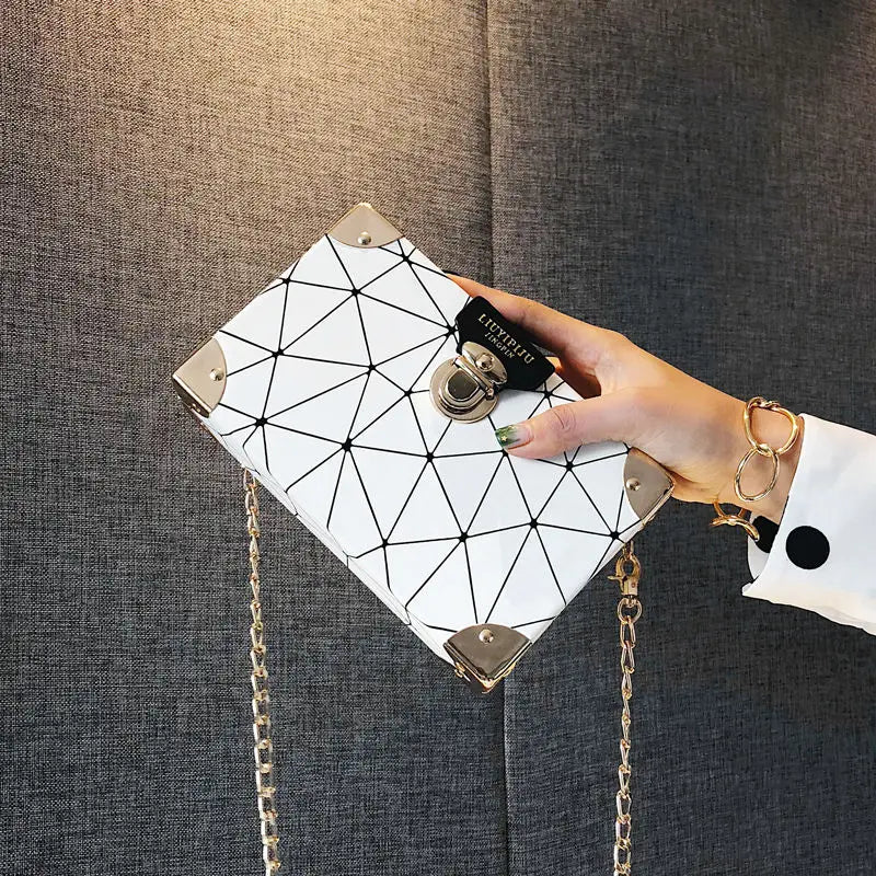 Chain Geometric Pattern Small Square Bag Messenger Shoulder Bag