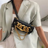Chain Buckle Shoulder Strap Messenger Phone Bag PU Leather Waist Bag Women