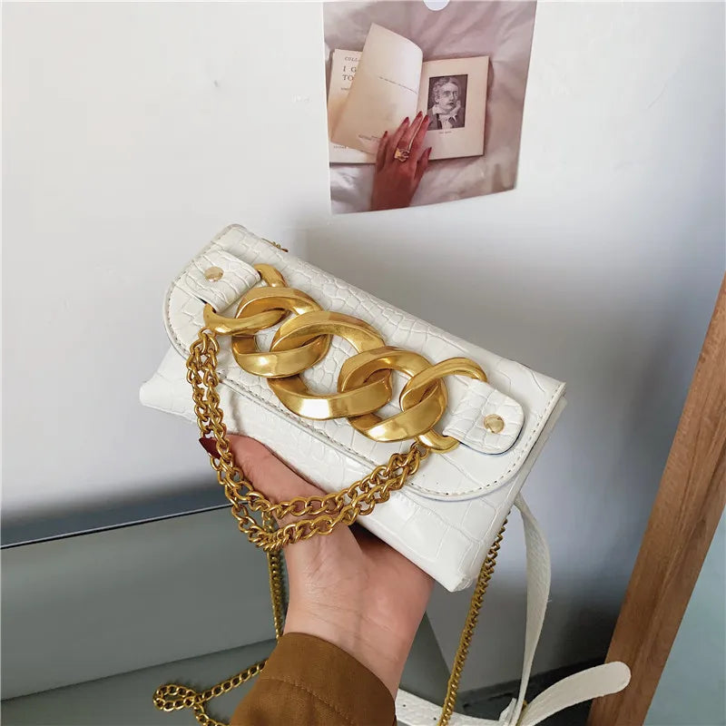 Chain Buckle Shoulder Strap Messenger Phone Bag PU Leather Waist Bag Women