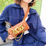 Chain Buckle Shoulder Strap Messenger Phone Bag PU Leather Waist Bag Women