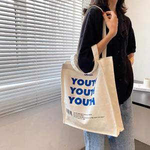 Canvas Shoulder Handbag Women Autumn Winter Letter Printed Ins Bag