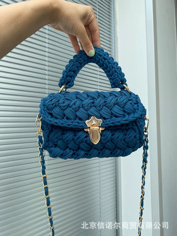 Hand Woven Chain Lock Cloth Bar Crochet Bag Women's Shoulder Bag