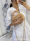 Hand Woven Chain Lock Cloth Bar Crochet Bag Women's Shoulder Bag