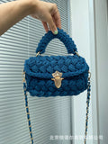 Hand Woven Chain Lock Cloth Bar Crochet Bag Women's Shoulder Bag