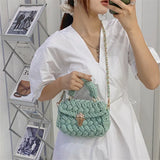 Hand Woven Chain Lock Cloth Bar Crochet Bag Women's Shoulder Bag