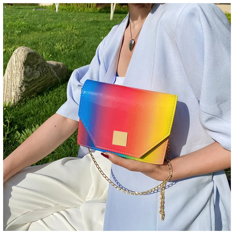 Rainbow Texture Chain Shoulder Bag for Women