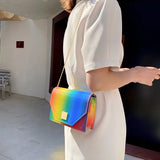 Rainbow Texture Chain Shoulder Bag for Women