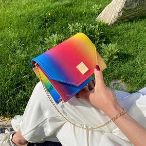 Rainbow Texture Chain Shoulder Bag for Women
