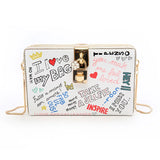 PU Leather Box Bag Chain Shoulder Graffiti Messenger Bag