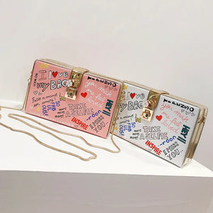 PU Leather Box Bag Chain Shoulder Graffiti Messenger Bag