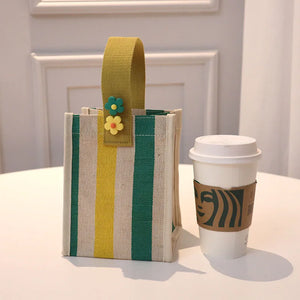 Striped Shoulder Bag Canvas Women Square Tote Beach Handbag