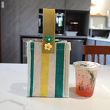 Striped Shoulder Bag Canvas Women Square Tote Beach Handbag