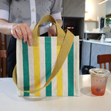 Striped Shoulder Bag Canvas Women Square Tote Beach Handbag