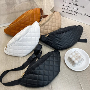 Plaid Shoulder Bag Lady Fanny Waist Crossbody Leather Hip Women Purse Pack Bag