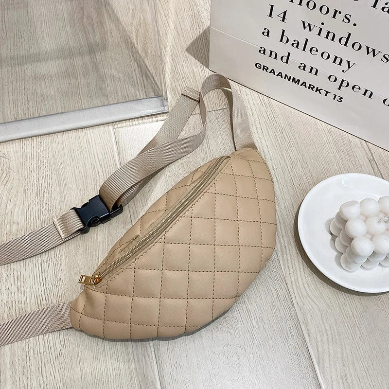 Plaid Shoulder Bag Lady Fanny Waist Crossbody Leather Hip Women Purse Pack Bag