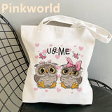 Owl Printed Canvas Shopper Bag Women Shoulder Bag