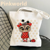 Owl Printed Canvas Shopper Bag Women Shoulder Bag