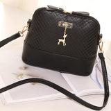 PU Leather Women Bag Quilted Shell Bag Deer Pendant