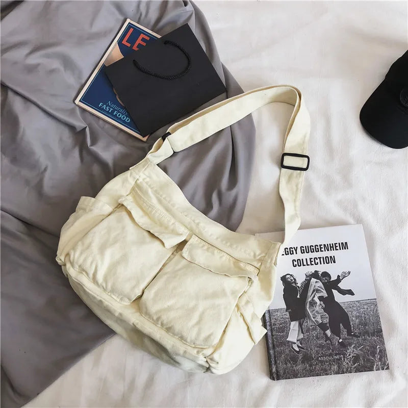Canvas Tote Solid Colrs Concise Shoulder Handbags