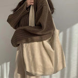 Corduroy Shoulder Bag Reusable Shopping Tote Large Capacity Handbag
