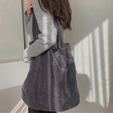 Corduroy Shoulder Bag Reusable Shopping Tote Large Capacity Handbag