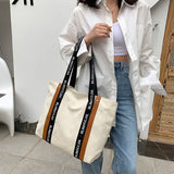 Canvas Shoulder Bag with Letter Strap for Women