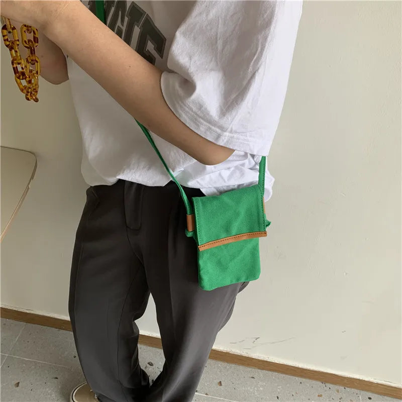 Canvas Mini Crossbody Bag Shoulder Phone Bag Solid Female Casual Little Handbag
