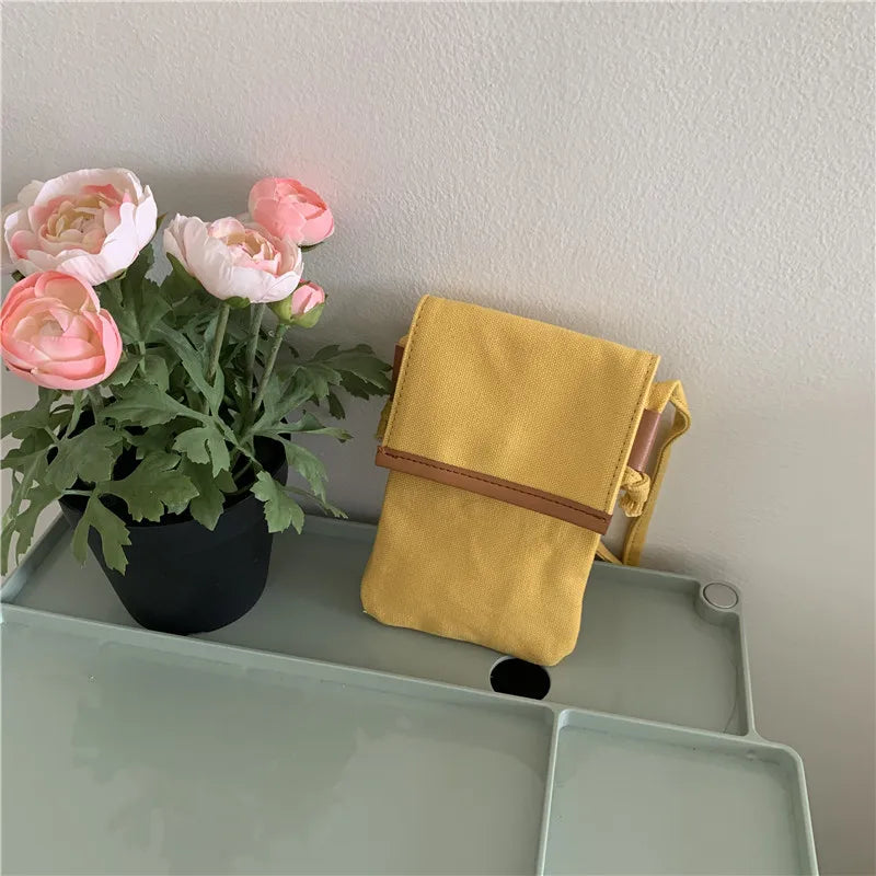 Canvas Mini Crossbody Bag Shoulder Phone Bag Solid Female Casual Little Handbag