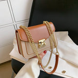 Chain Leather Shoulder Messenger Bag for Women, Summer Square Handbag
