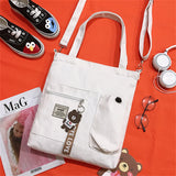 Canvas Solid Color Tote Bag Long Strap Large Shop Handbag Purses