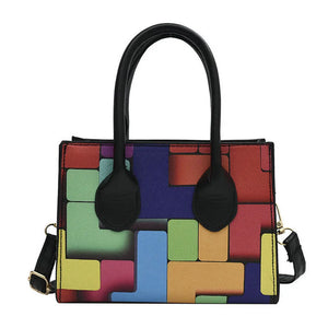 Multicolored Patchwork Leather PU Shoulder Bag for Women