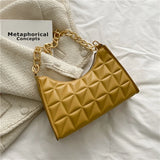 Contrast Lingge Shoulder Bag with Handle Stick