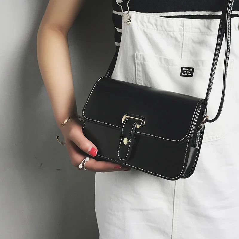 Retro Female Shoulder Bag Wild Belt Buckle Small Square Bag