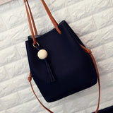 Women PU Leather Bucket Shoulder Bag with Small Handbag