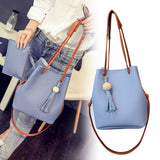 Women PU Leather Bucket Shoulder Bag with Small Handbag