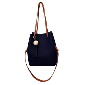 Women PU Leather Bucket Shoulder Bag with Small Handbag