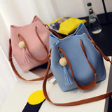 Women PU Leather Bucket Shoulder Bag with Small Handbag