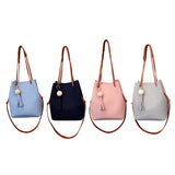 Women PU Leather Bucket Shoulder Bag with Small Handbag