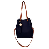 Women PU Leather Bucket Shoulder Bag with Small Handbag