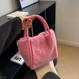 Women's Large Capacity Plush Bucket Bag Chains Shoulder Bags