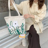 Canvas Shoulder Bag Flower Print Tote Handbag Large Capacity