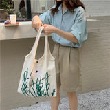 Canvas Shoulder Bag Flower Print Tote Handbag Large Capacity