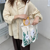 Canvas Shoulder Bag Flower Print Tote Handbag Large Capacity