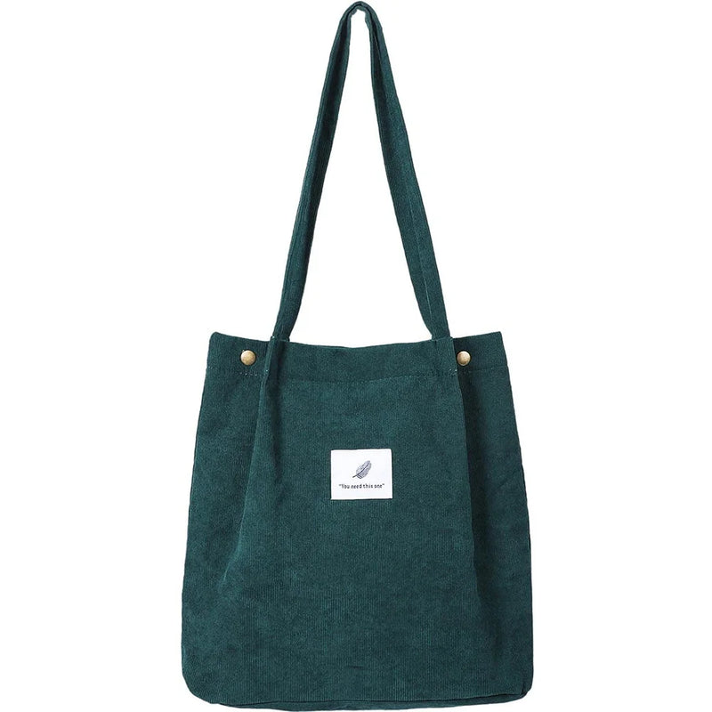 Corduroy Shoulder Bag Reusable Shopping Tote Foldable Handbag