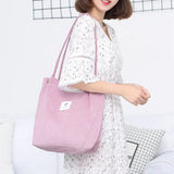 Corduroy Shoulder Bag Reusable Tote