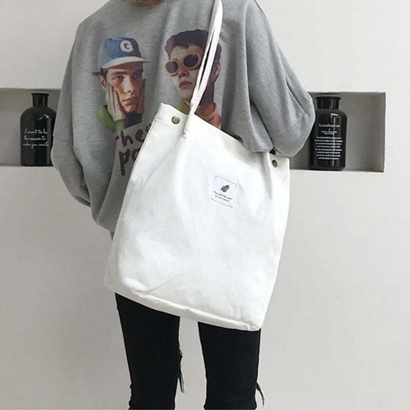 Corduroy Shoulder Bag Reusable Tote