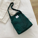 Corduroy Snap Button Shoulder Bag Large Capacity Reusable Shopping Bag