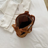 Corduroy Snap Button Shoulder Bag Large Capacity Reusable Shopping Bag